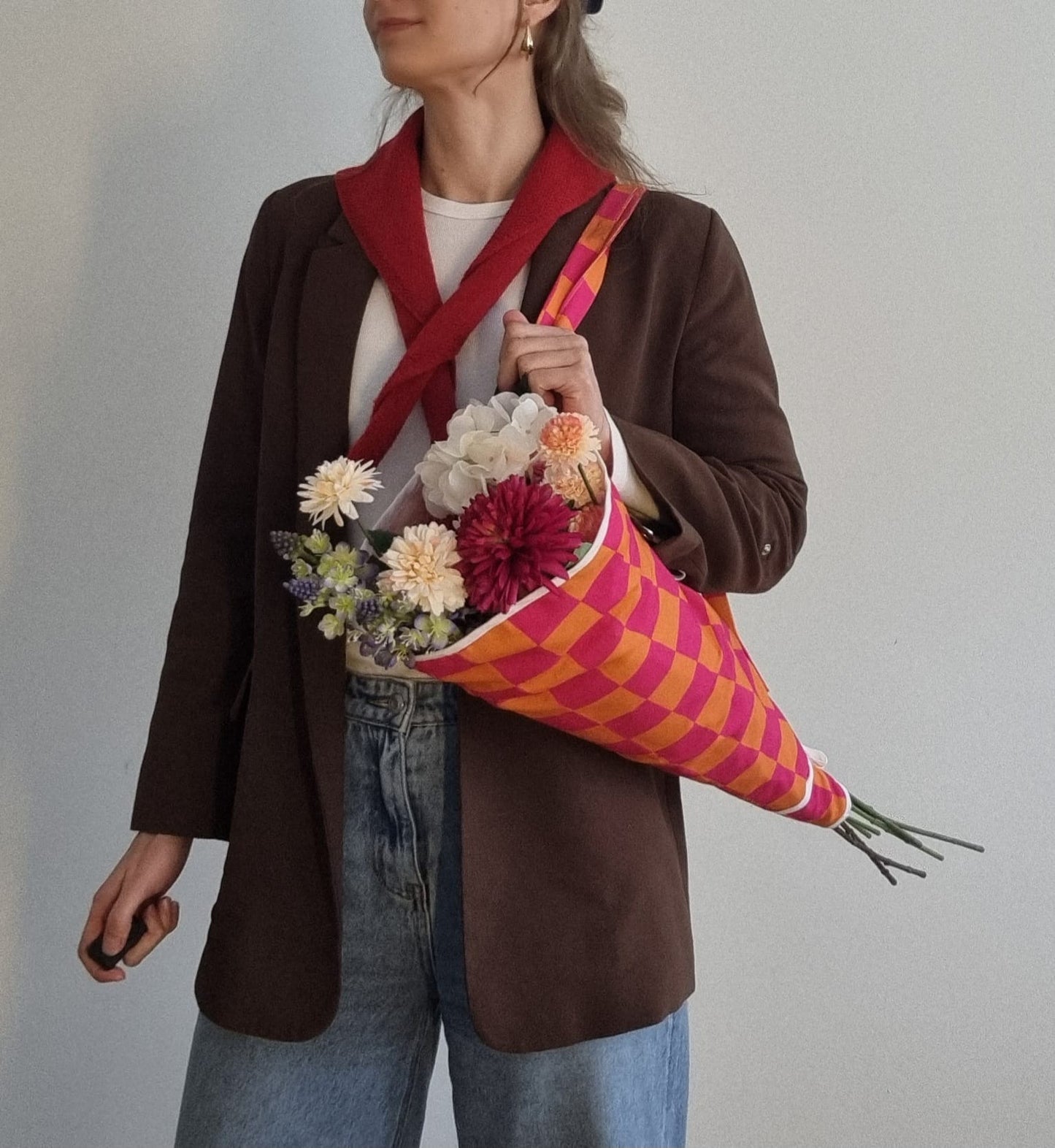 Kari Bag - Bloementas | Roze-Oranje Ruit