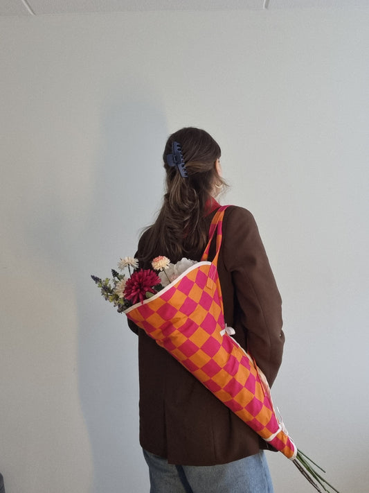 Kari Bag - Bloementas | Roze-Oranje Ruit