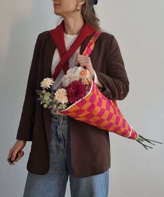 Kari Bag - Bloementas | Roze-Oranje Ruit